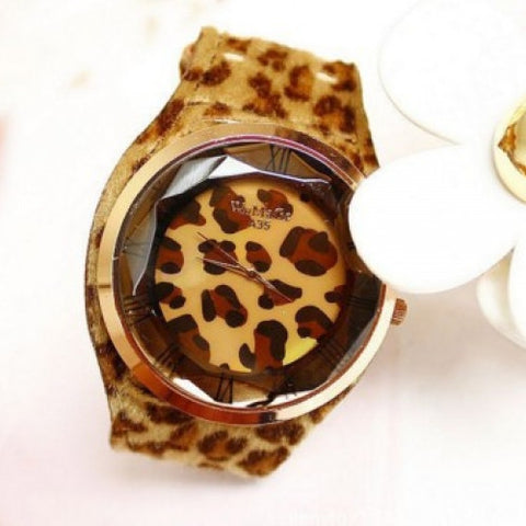 Leopard Print Big Round Leather Strap Watch