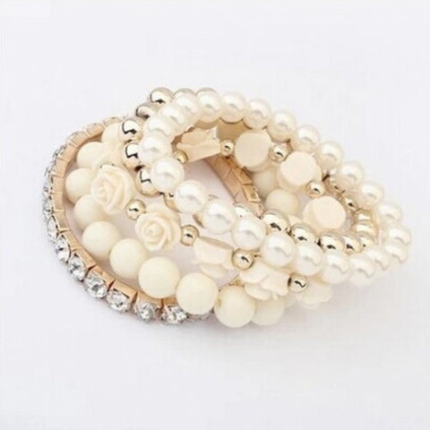 Simulated-Pearl Beads Rose Bracelet