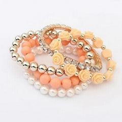 Simulated-Pearl Beads Rose Bracelet