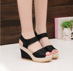 Open Toe Fish Head High Heel Wedge Sandal