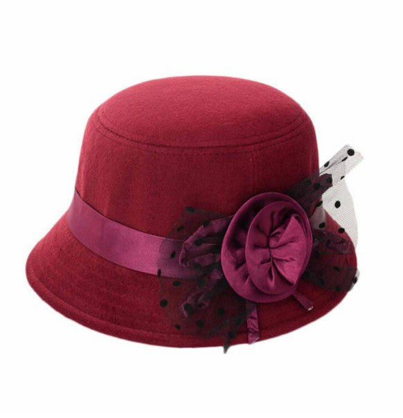 Flower Felt Bowler Solid Color