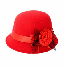 Flower Felt Bowler Solid Color