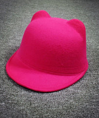 Cute Cat Ears Wool Derby Bowler Cap