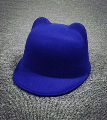 Cute Cat Ears Wool Derby Bowler Cap