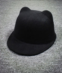 Cute Cat Ears Wool Derby Bowler Cap